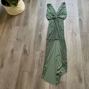 misa los angeles leza gathered crossover sleevless jersey high low dress medium